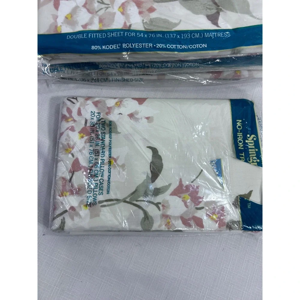 Springmaid Key Largo Double Flat & Fitted Sheet Set Floral Vintage White Full